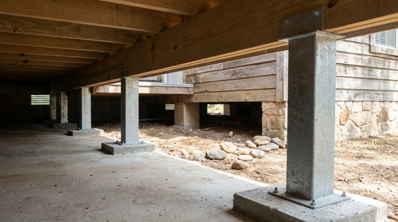 Crawl space support beneath a New Braunfels home