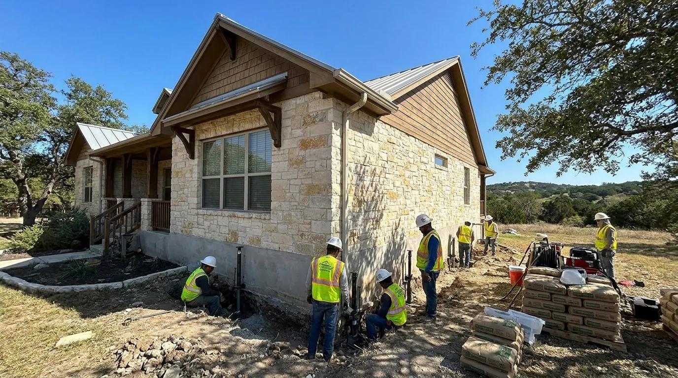 Foundation repair work on a New Braunfels home