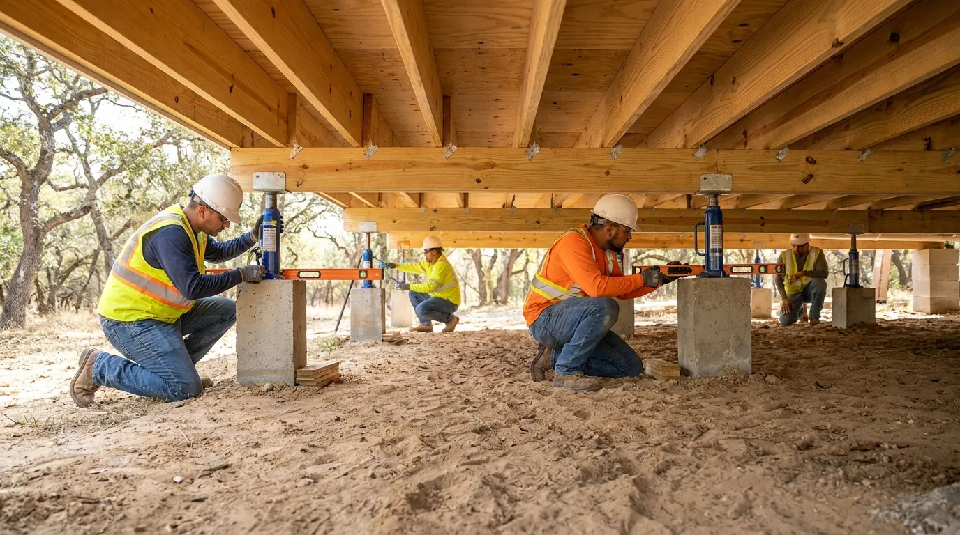 Pier and beam leveling under a New Braunfels home